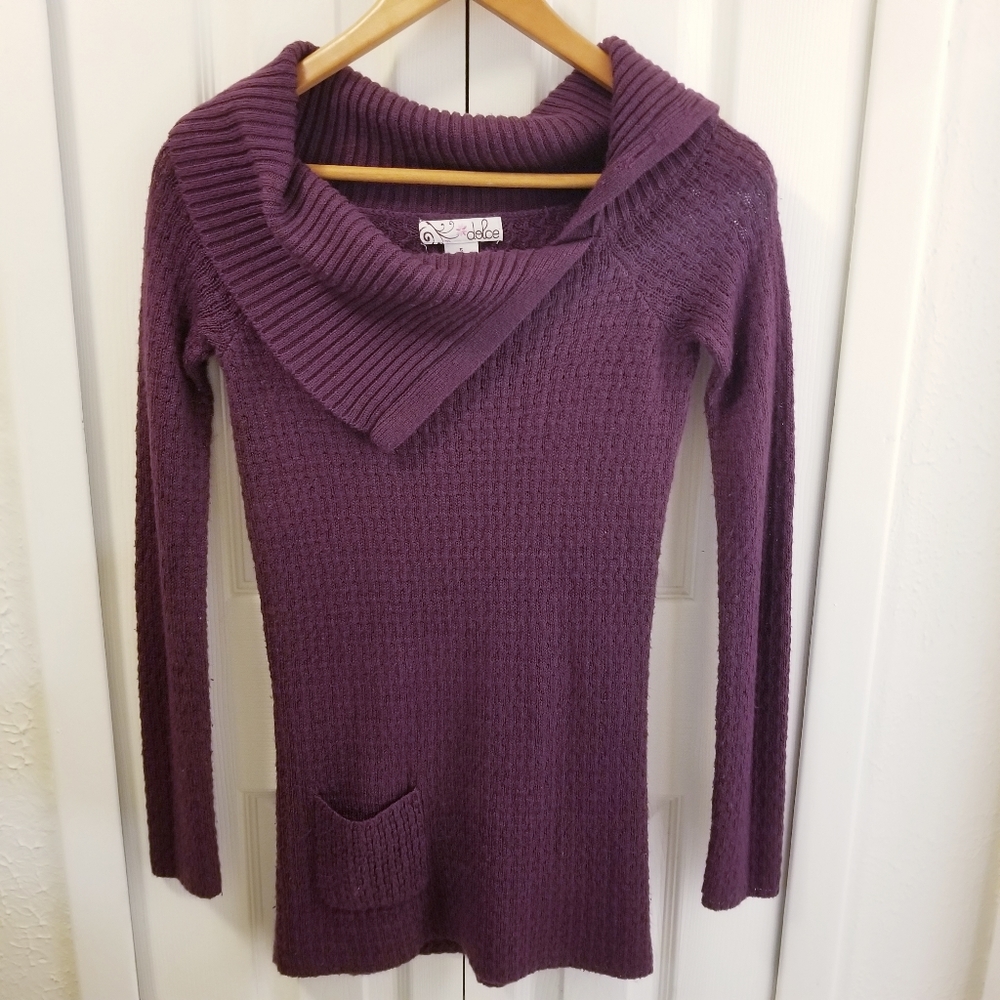 Purple  Cowl Neck Sweater
